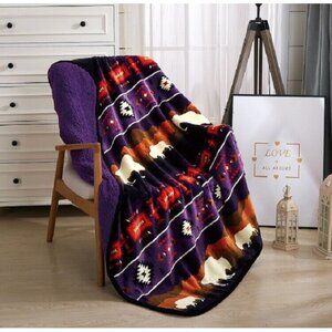 New Purple Rustic Bison Buffalo Sherpa Plush Throw Gift Blanket Native Art Aztec